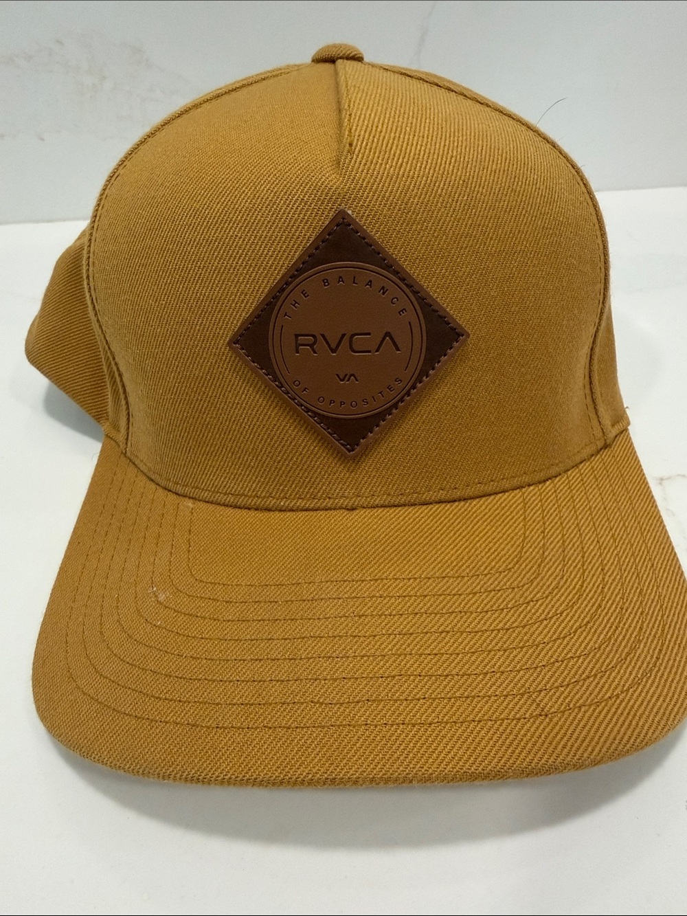 RVCA Mustard Brown Leather Patch Trucker Hat NWOT
